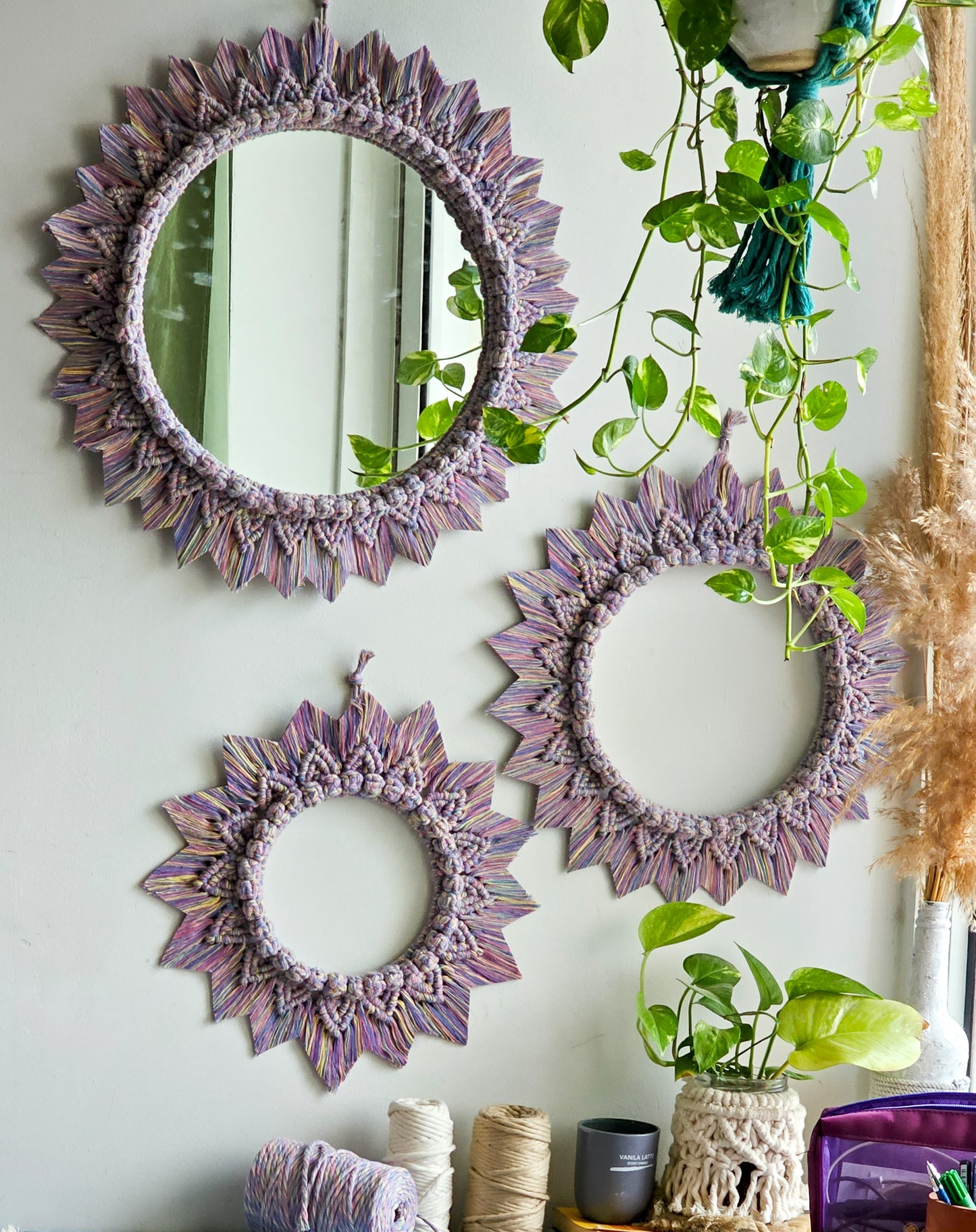 3 Pieces Sunflower Macrame Wall Mirrors