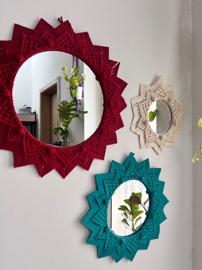 3 Pieces Berry Knot Macrame Wall Mirrors