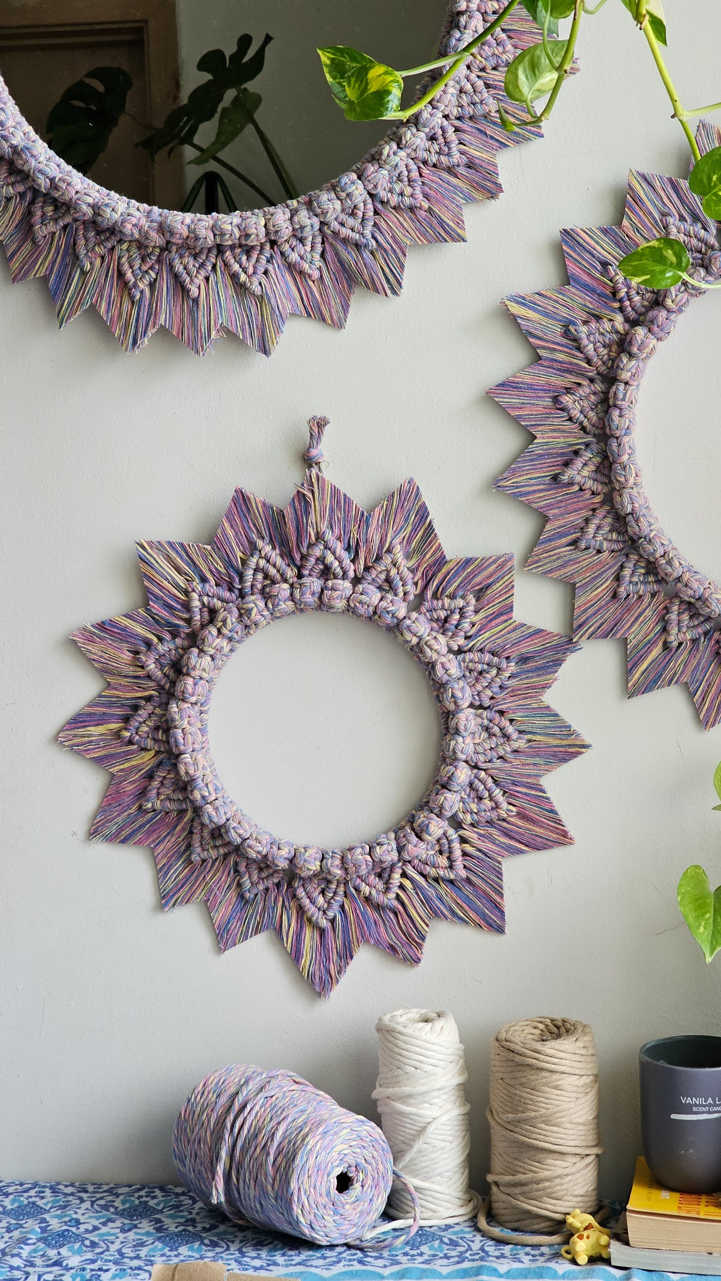 3 Pieces Sunflower Macrame Wall Mirrors