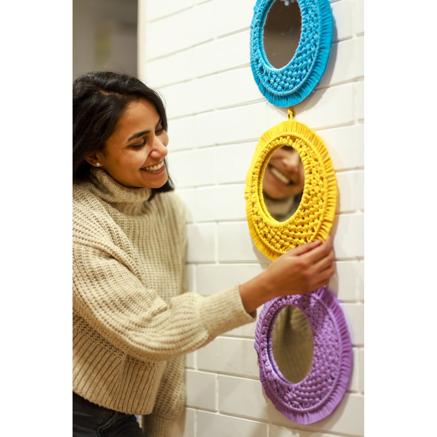 Handcrafted Moon Boho Macrame Mirror