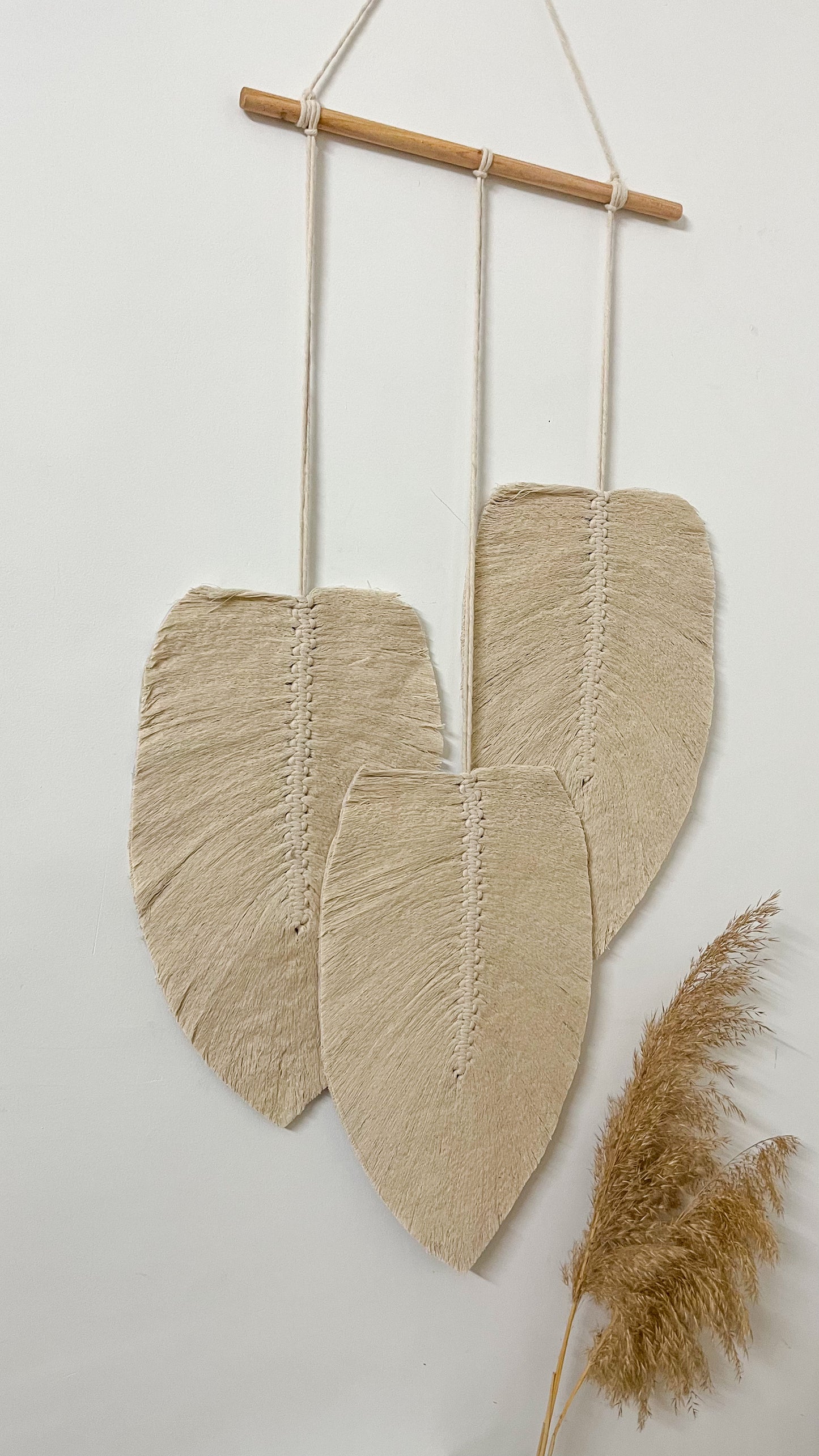 MacrameTriple Feather Wall Hanging