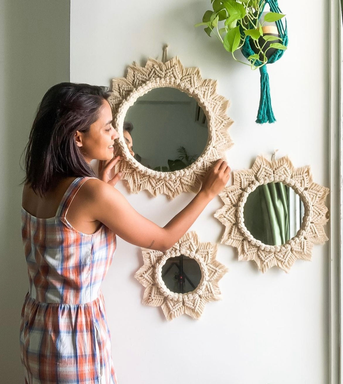 3 Pieces Sunflower Macrame Wall Mirrors