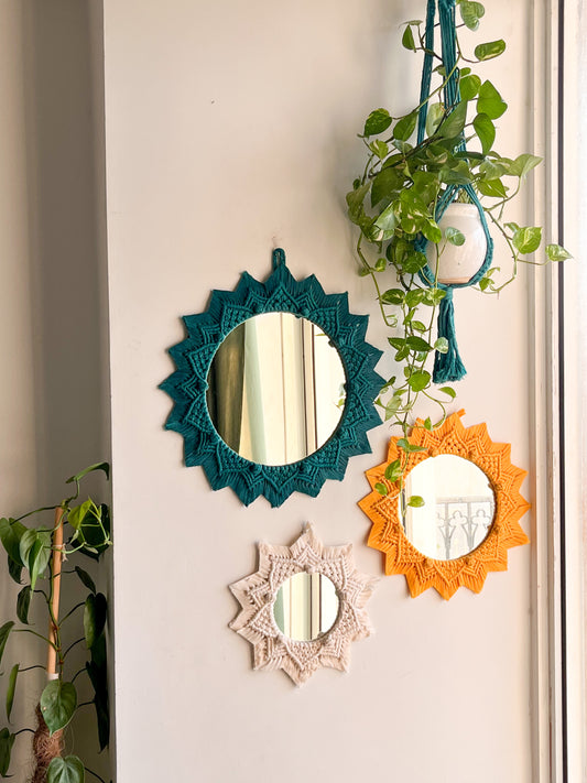 3 Pieces Berry Knot Macrame Wall Mirrors