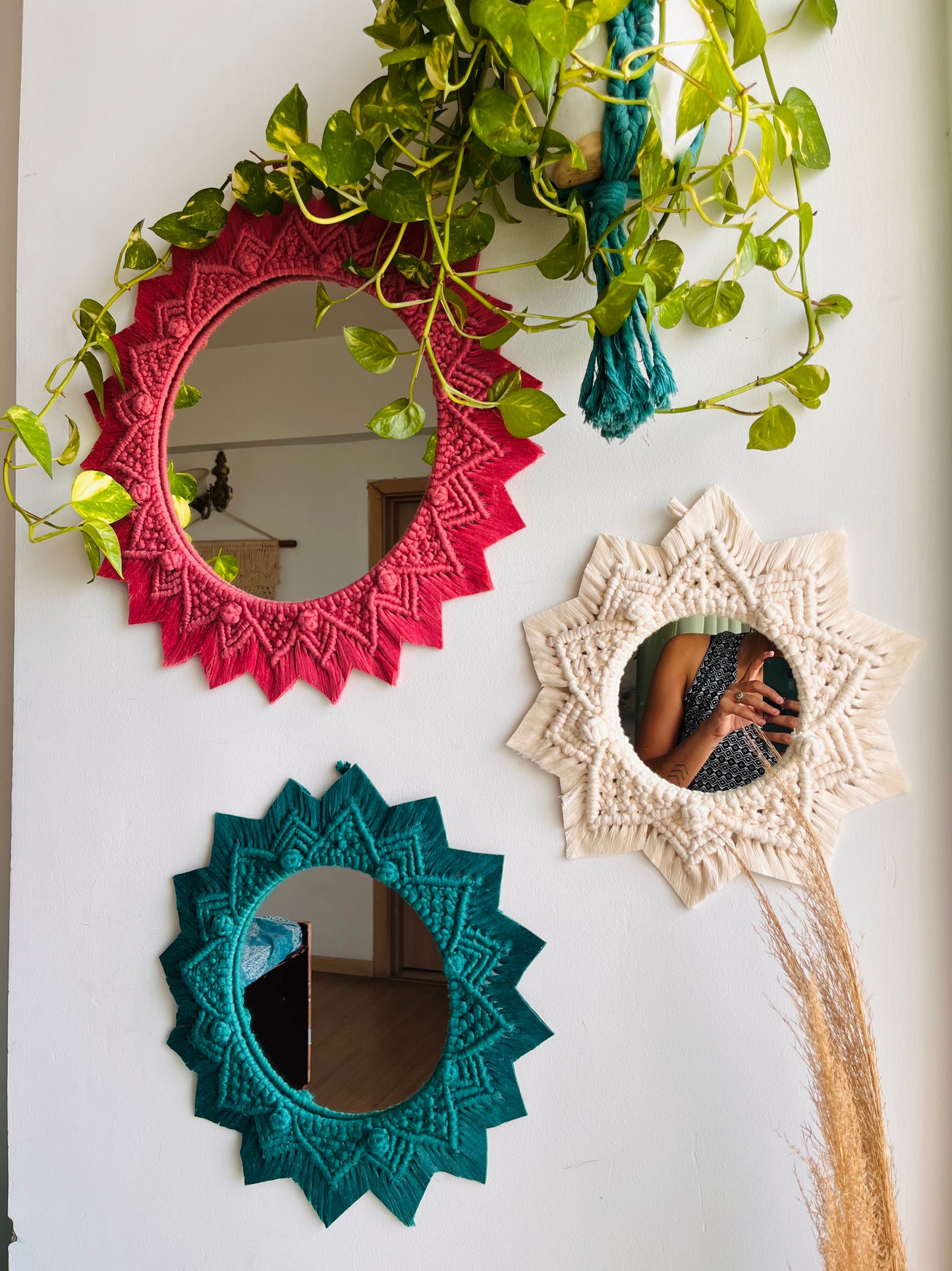 3 Pieces Berry Knot Macrame Wall Mirrors