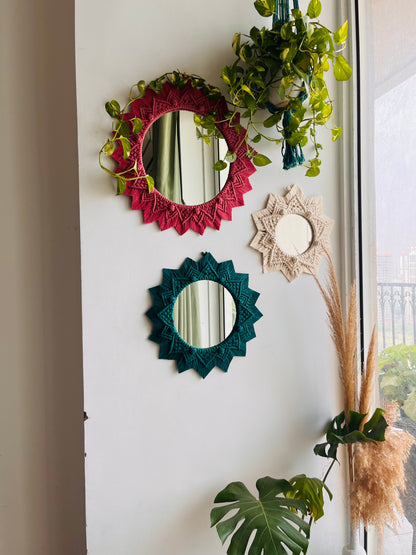 3 Pieces Berry Knot Macrame Wall Mirrors