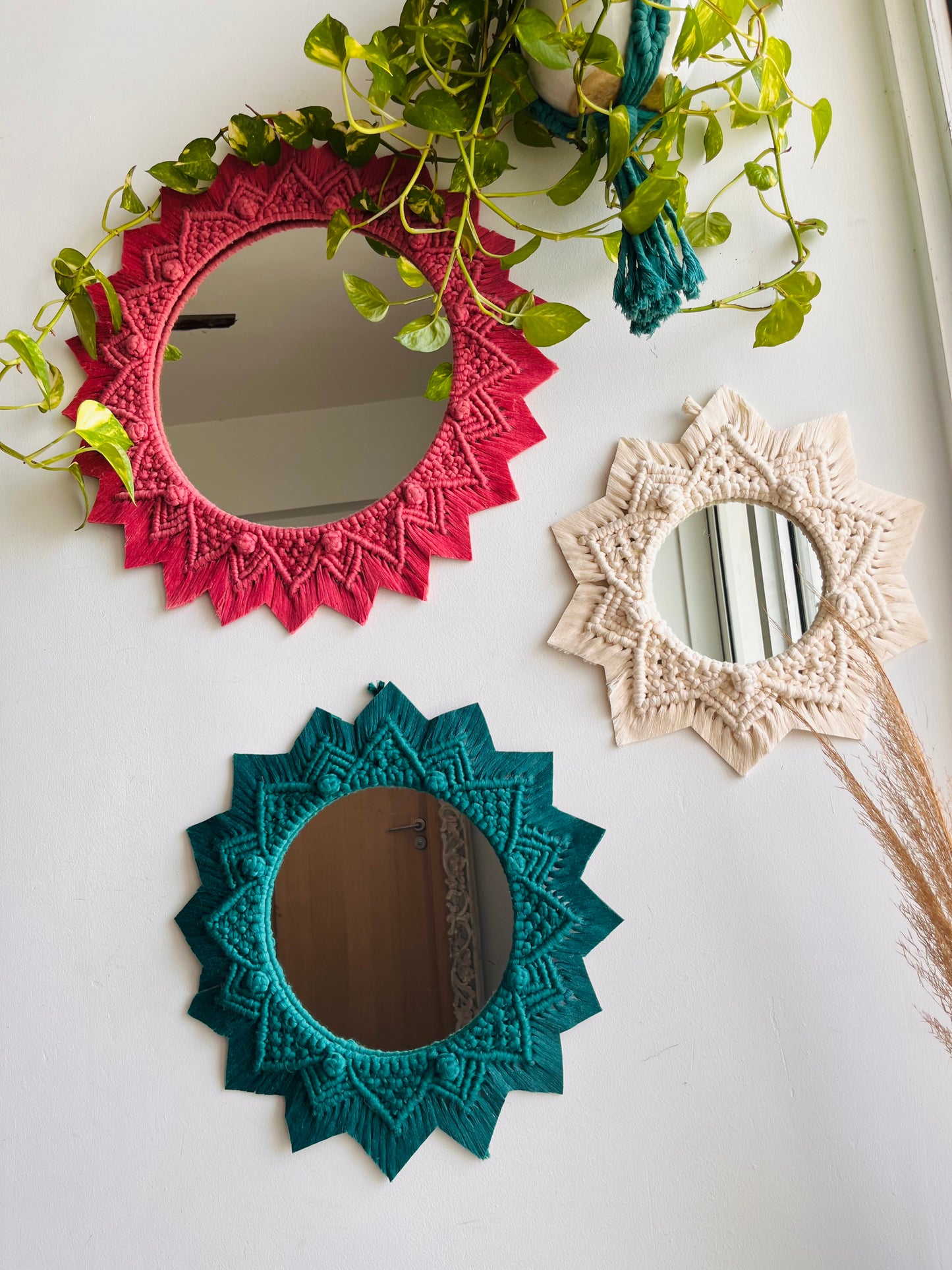 3 Pieces Berry Knot Macrame Wall Mirrors