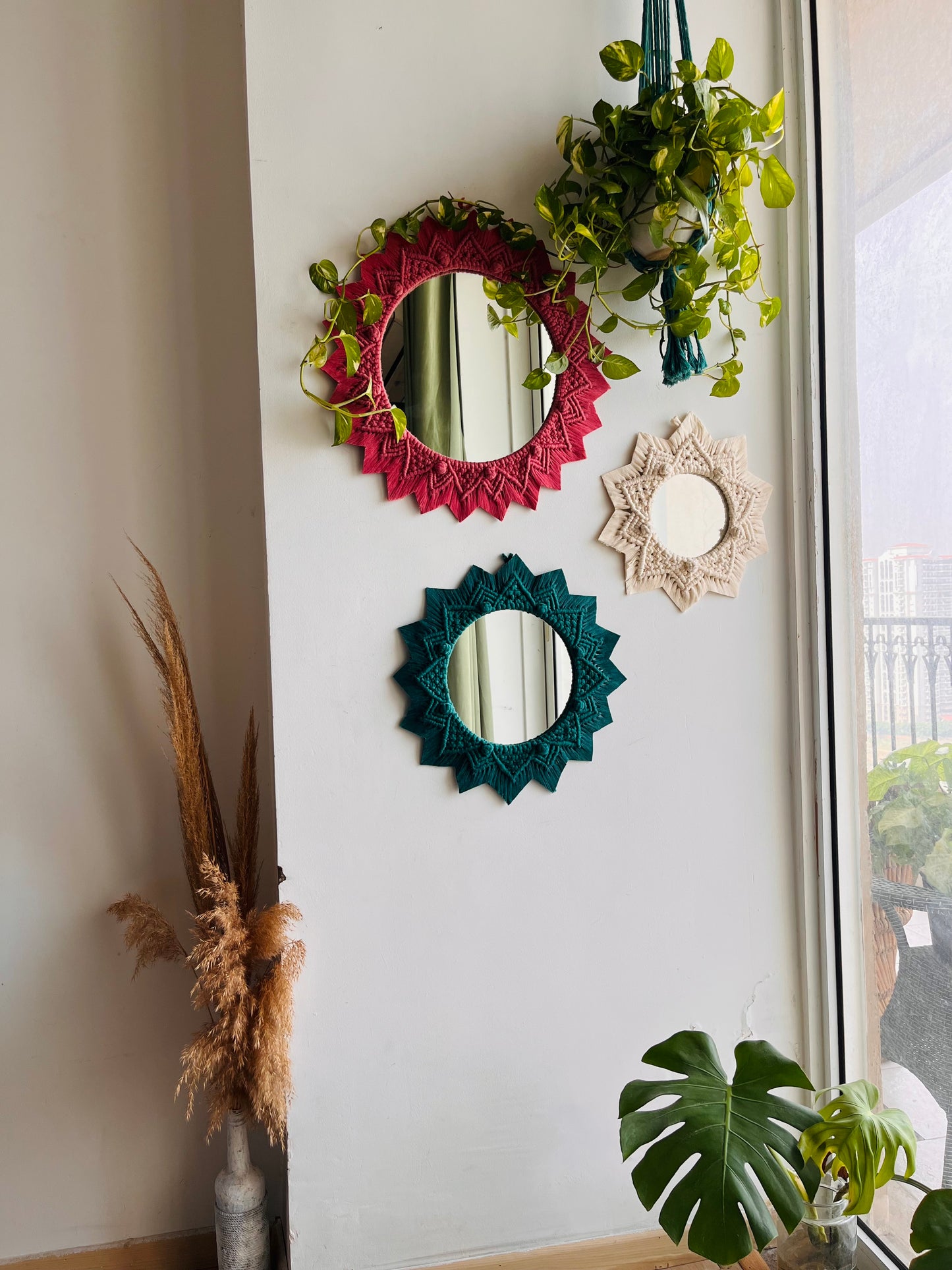 3 Pieces Berry Knot Macrame Wall Mirrors