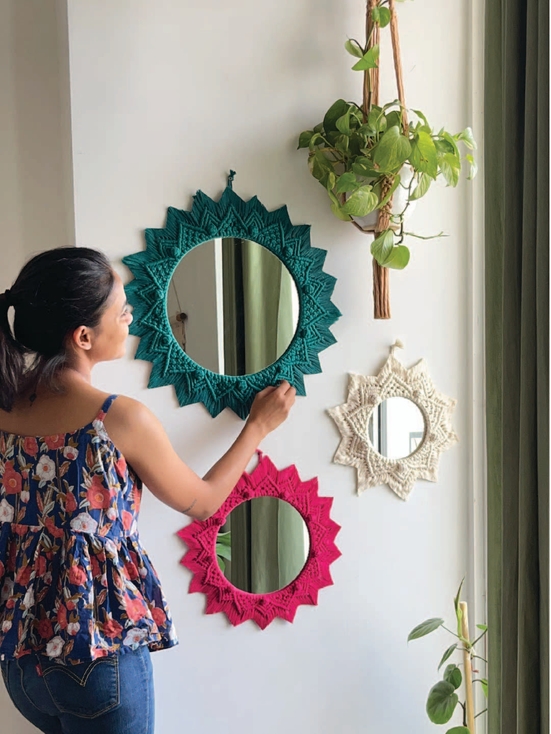 3 Pieces Berry Knot Macrame Wall Mirrors