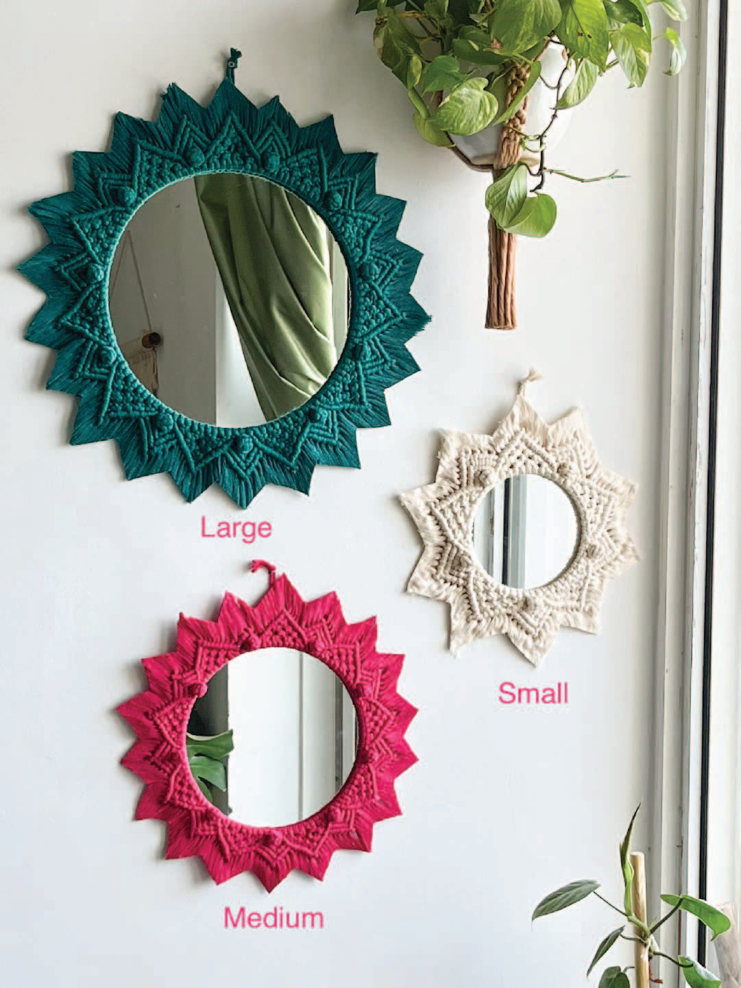 3 Pieces Berry Knot Macrame Wall Mirrors