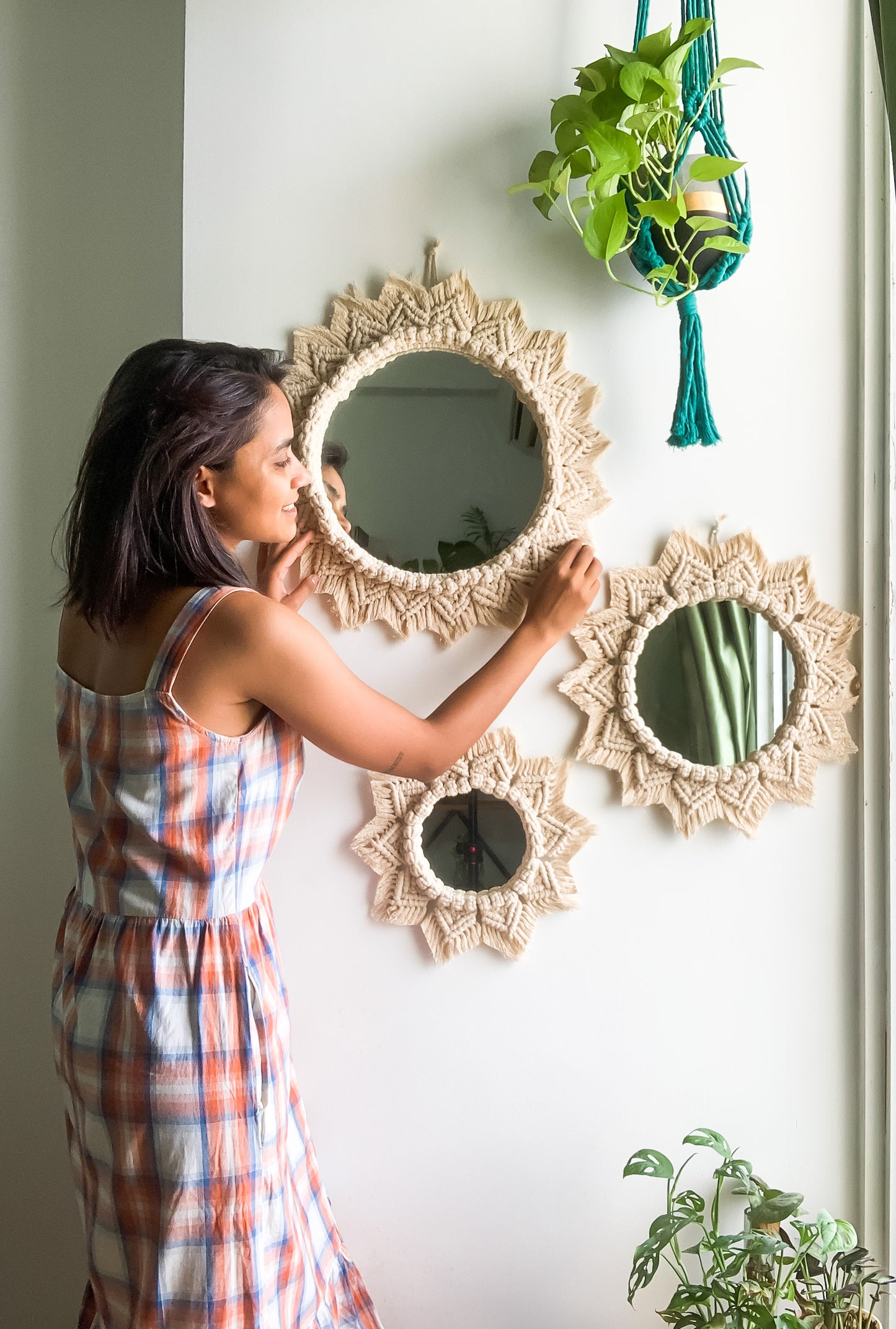 Sunflower Macrame Mirror